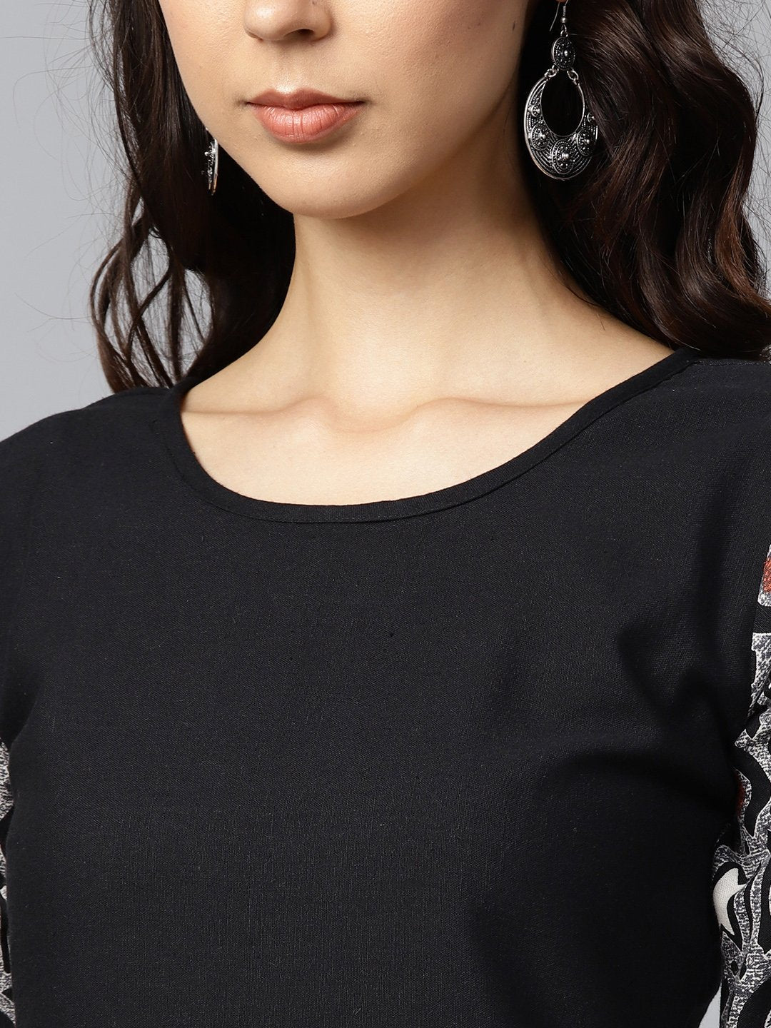 Black Printed Half Sleeve Cotton A-Line Kurta With White Printed Palazzo | LASVINI - Redefining Indian Fashion with Elegance