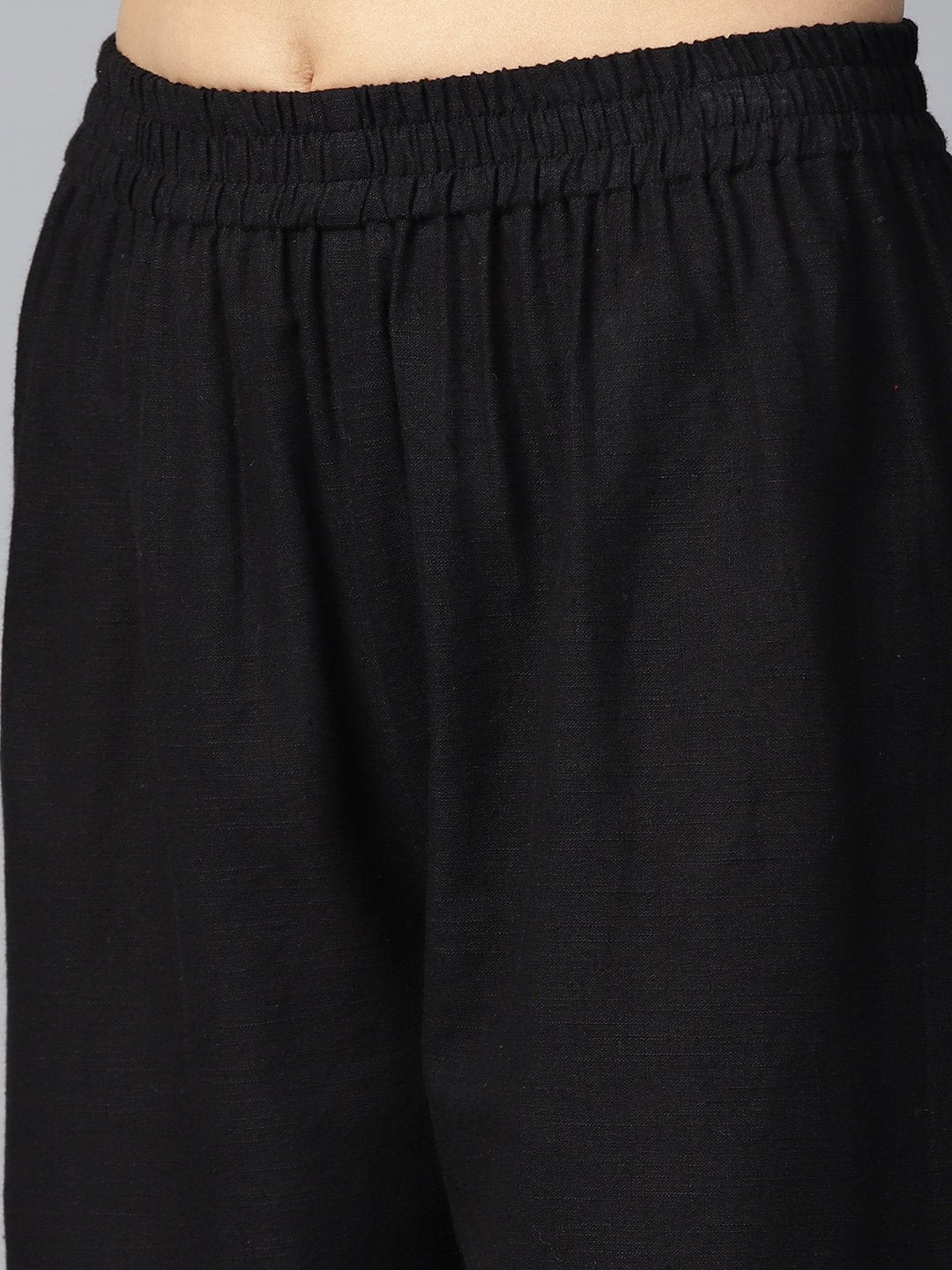 Black Printed Half Sleeve Cotton A-Line Kurta With White Printed Palazzo | LASVINI - Redefining Indian Fashion with Elegance