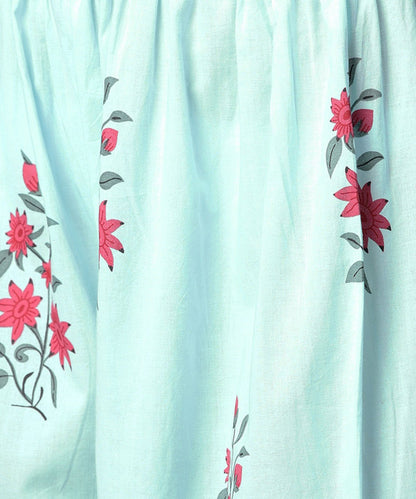 Turquoise Blue Printed 3/4Th Sleeve Cotton Anarkali Kurta With Printed Palazzo | LASVINI - Redefining Indian Fashion with Elegance