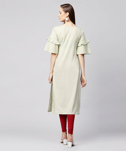 Beige Half Flared Sleeve Cotton Straight Kurta | LASVINI - Redefining Indian Fashion with Elegance