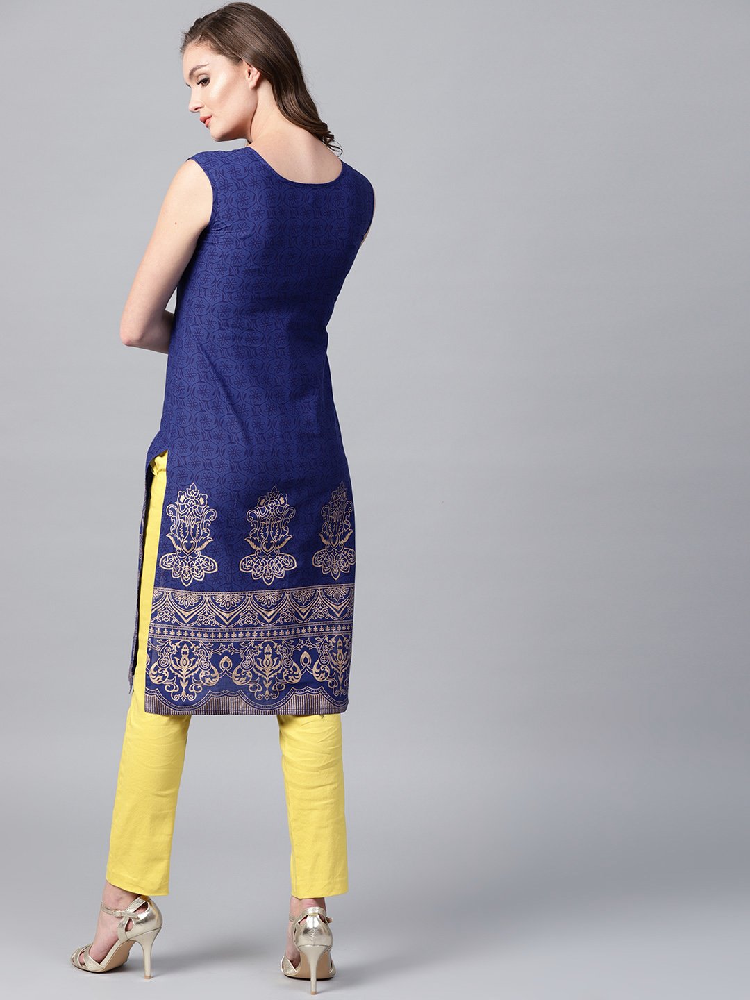 Blue Printed Sleeveless Cotton Kurta | LASVINI - Redefining Indian Fashion with Elegance