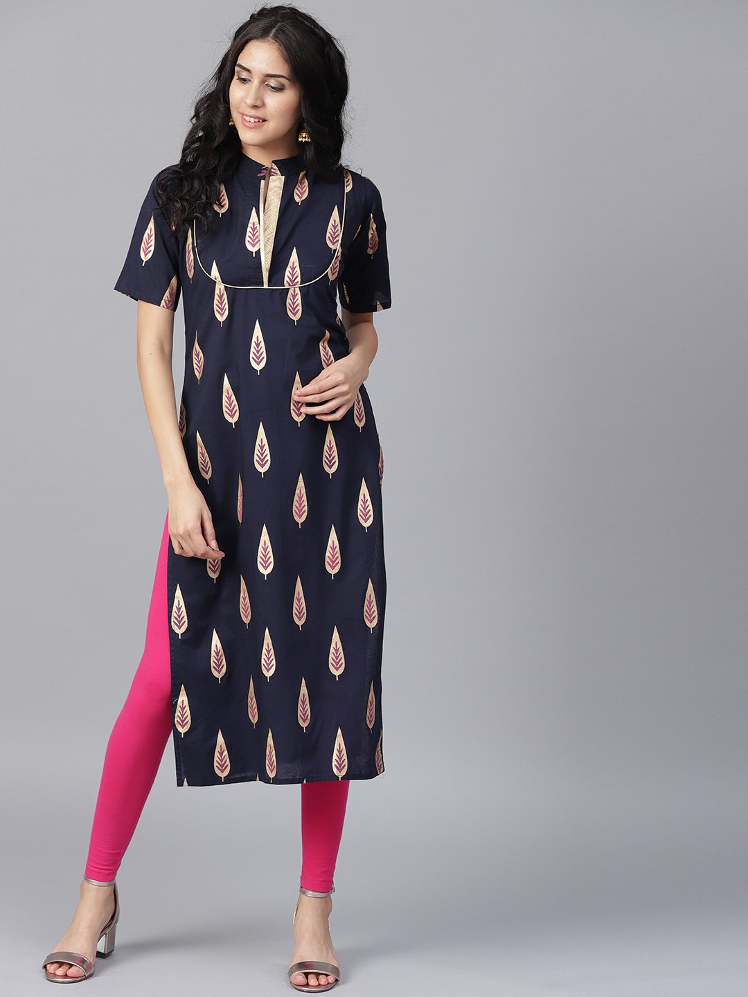 Black Printed Half Sleeve Cotton Kurta | LASVINI - Redefining Indian Fashion with Elegance