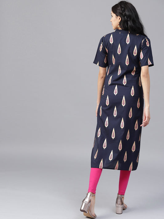 Black Printed Half Sleeve Cotton Kurta | LASVINI - Redefining Indian Fashion with Elegance