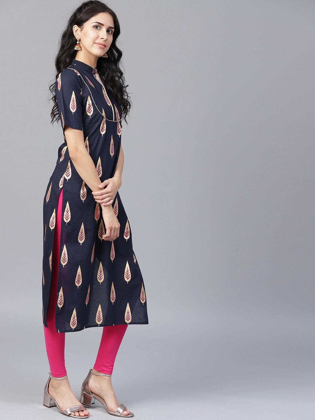 Black Printed Half Sleeve Cotton Kurta | LASVINI - Redefining Indian Fashion with Elegance
