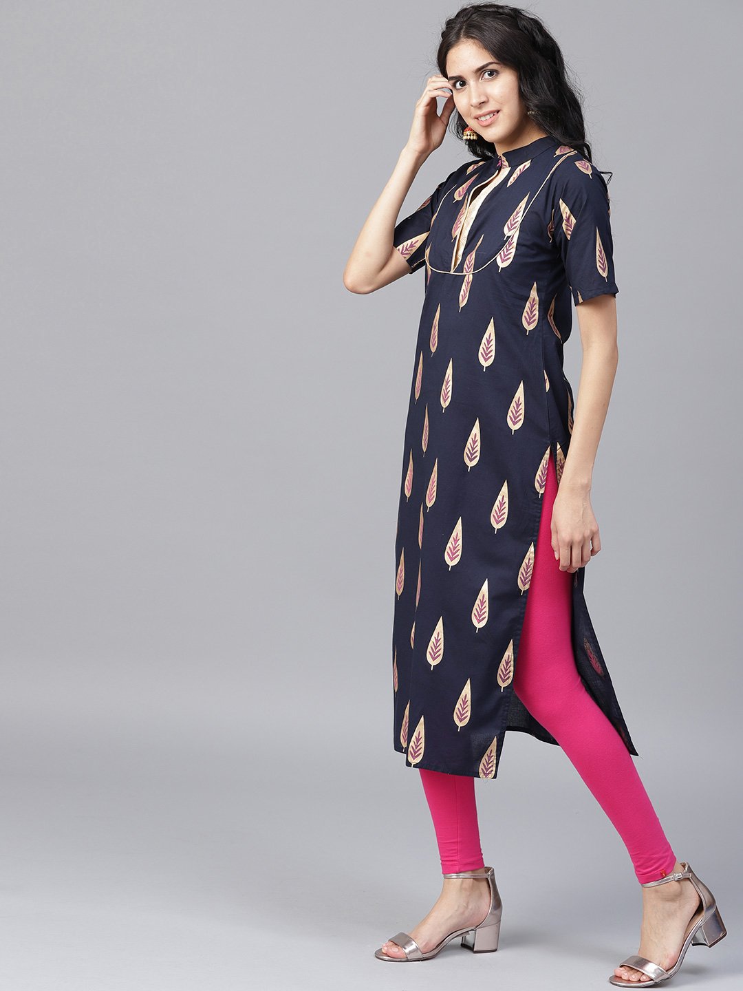 Black Printed Half Sleeve Cotton Kurta | LASVINI - Redefining Indian Fashion with Elegance