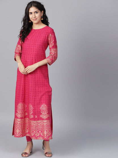 Maroon Printed 3/4Th Sleeve Cotton A-Line Kurta | LASVINI - Redefining Indian Fashion with Elegance