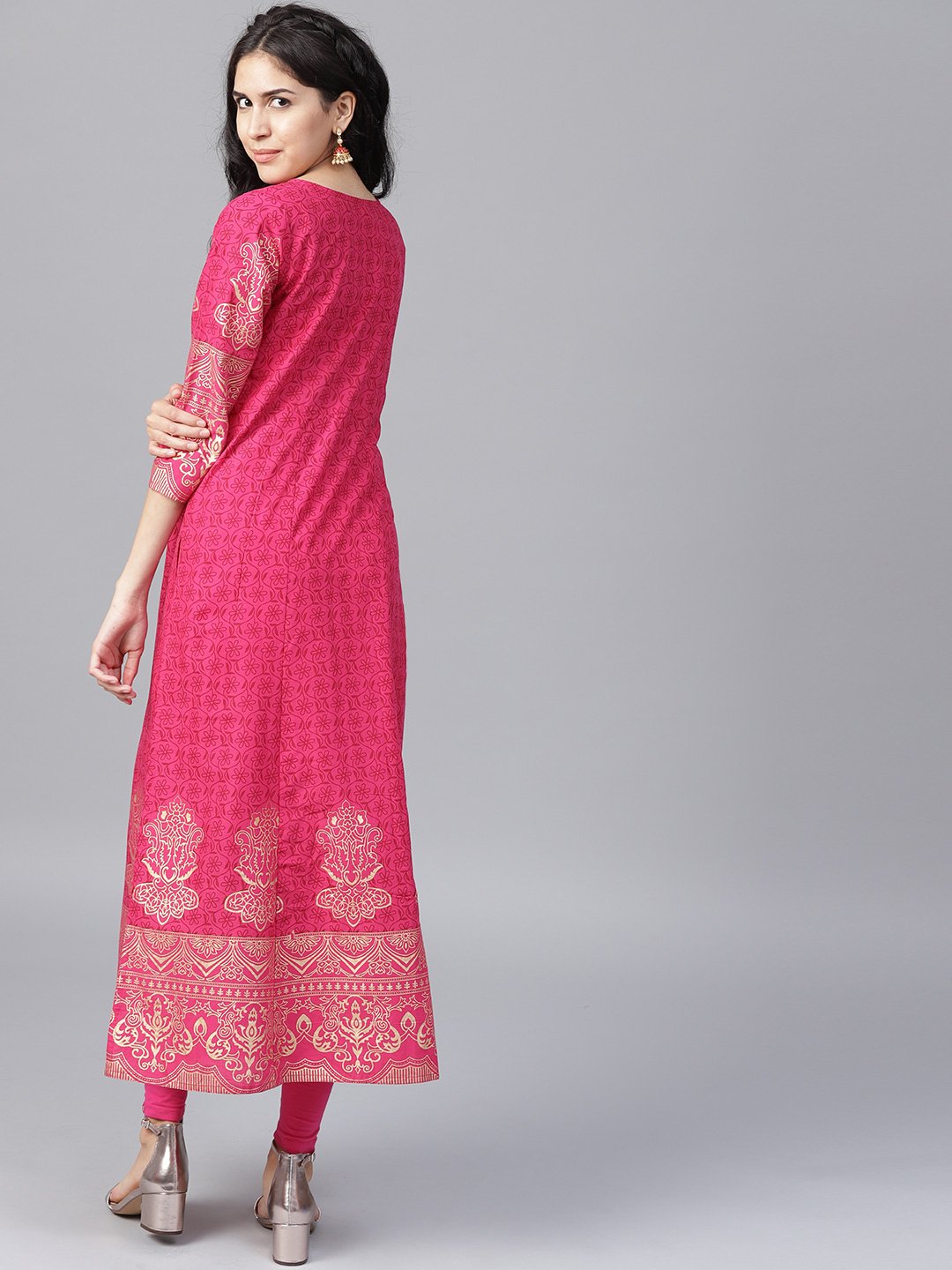 Maroon Printed 3/4Th Sleeve Cotton A-Line Kurta | LASVINI - Redefining Indian Fashion with Elegance