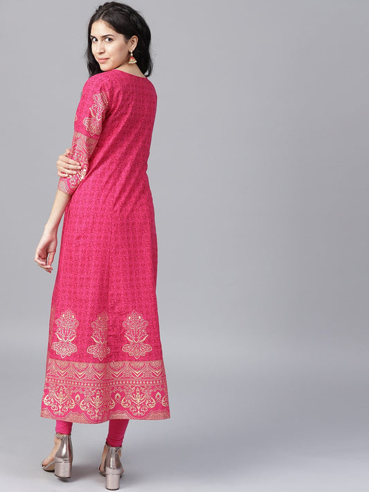 Maroon Printed 3/4Th Sleeve Cotton A-Line Kurta | LASVINI - Redefining Indian Fashion with Elegance