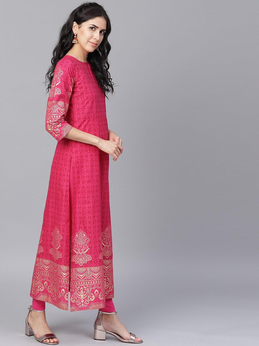Maroon Printed 3/4Th Sleeve Cotton A-Line Kurta | LASVINI - Redefining Indian Fashion with Elegance