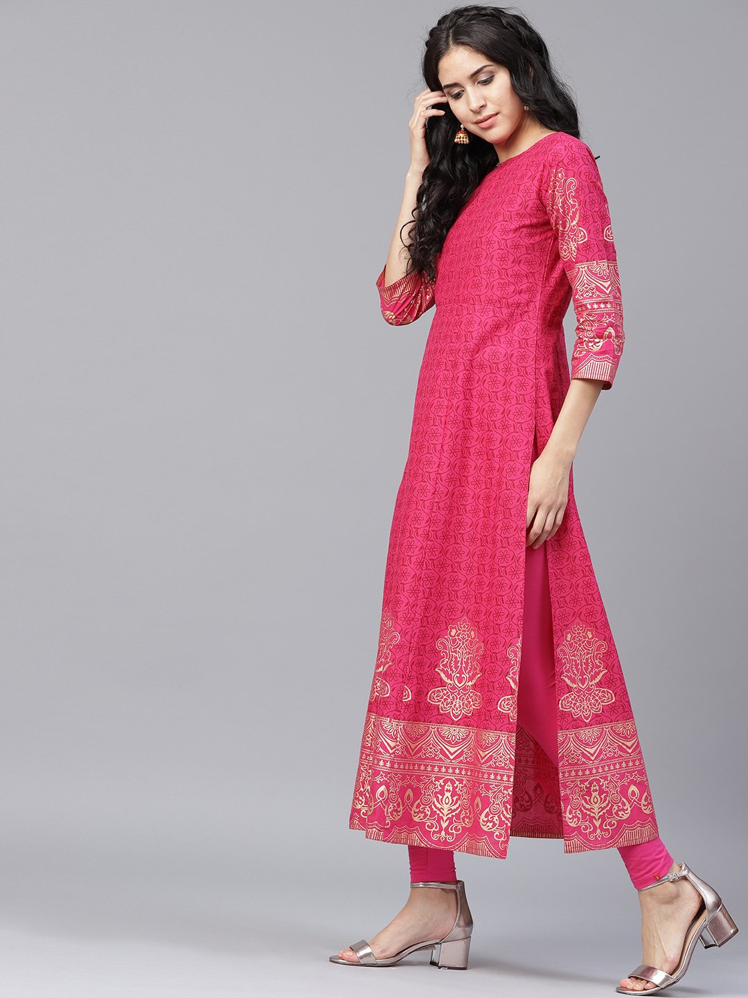 Maroon Printed 3/4Th Sleeve Cotton A-Line Kurta | LASVINI - Redefining Indian Fashion with Elegance