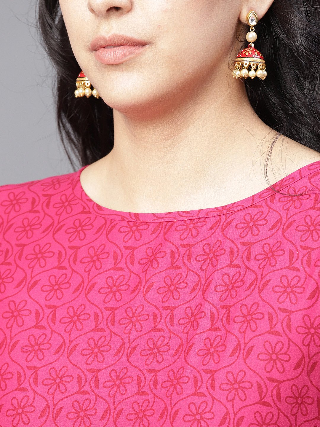 Maroon Printed 3/4Th Sleeve Cotton A-Line Kurta | LASVINI - Redefining Indian Fashion with Elegance