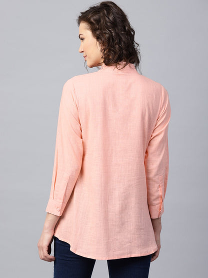 Pink Full Sleeve Cotton Slub A-Line Tunic | LASVINI - Redefining Indian Fashion with Elegance