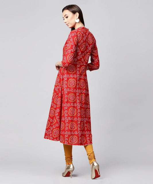 Red 3/4Th Sleeve Cotton Anarkali Kurta | LASVINI - Redefining Indian Fashion with Elegance