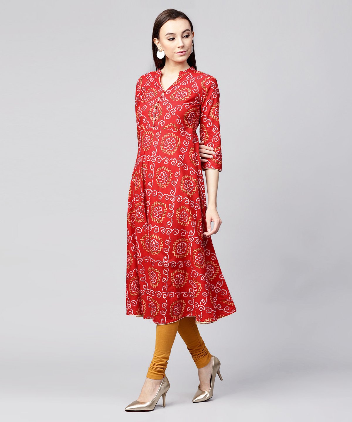 Red 3/4Th Sleeve Cotton Anarkali Kurta | LASVINI - Redefining Indian Fashion with Elegance
