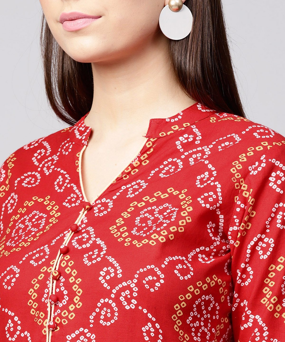 Red 3/4Th Sleeve Cotton Anarkali Kurta | LASVINI - Redefining Indian Fashion with Elegance