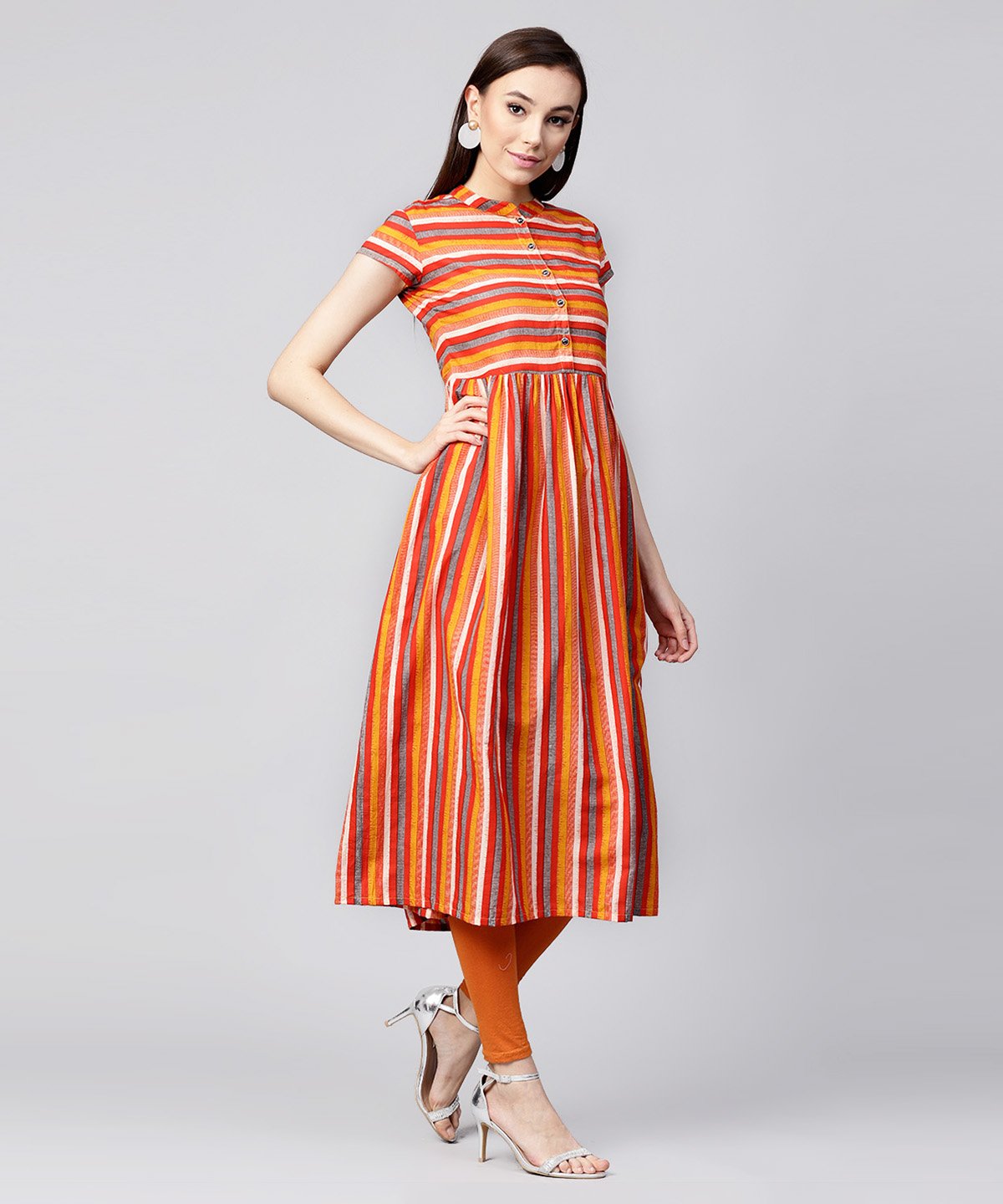 Mustard Yellow Cap Sleeve Cotton A-Line Kurta | LASVINI - Redefining Indian Fashion with Elegance