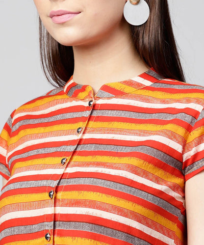 Mustard Yellow Cap Sleeve Cotton A-Line Kurta | LASVINI - Redefining Indian Fashion with Elegance