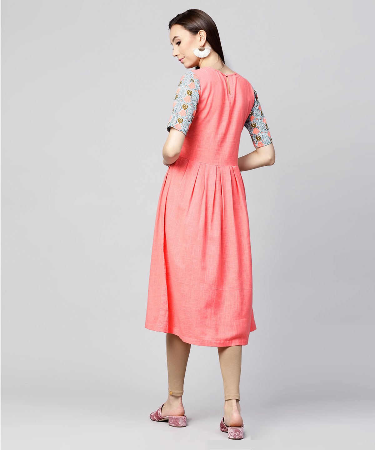 Pink Half Sleeve Cotton Slub Printed Anarkali Kurta | LASVINI - Redefining Indian Fashion with Elegance