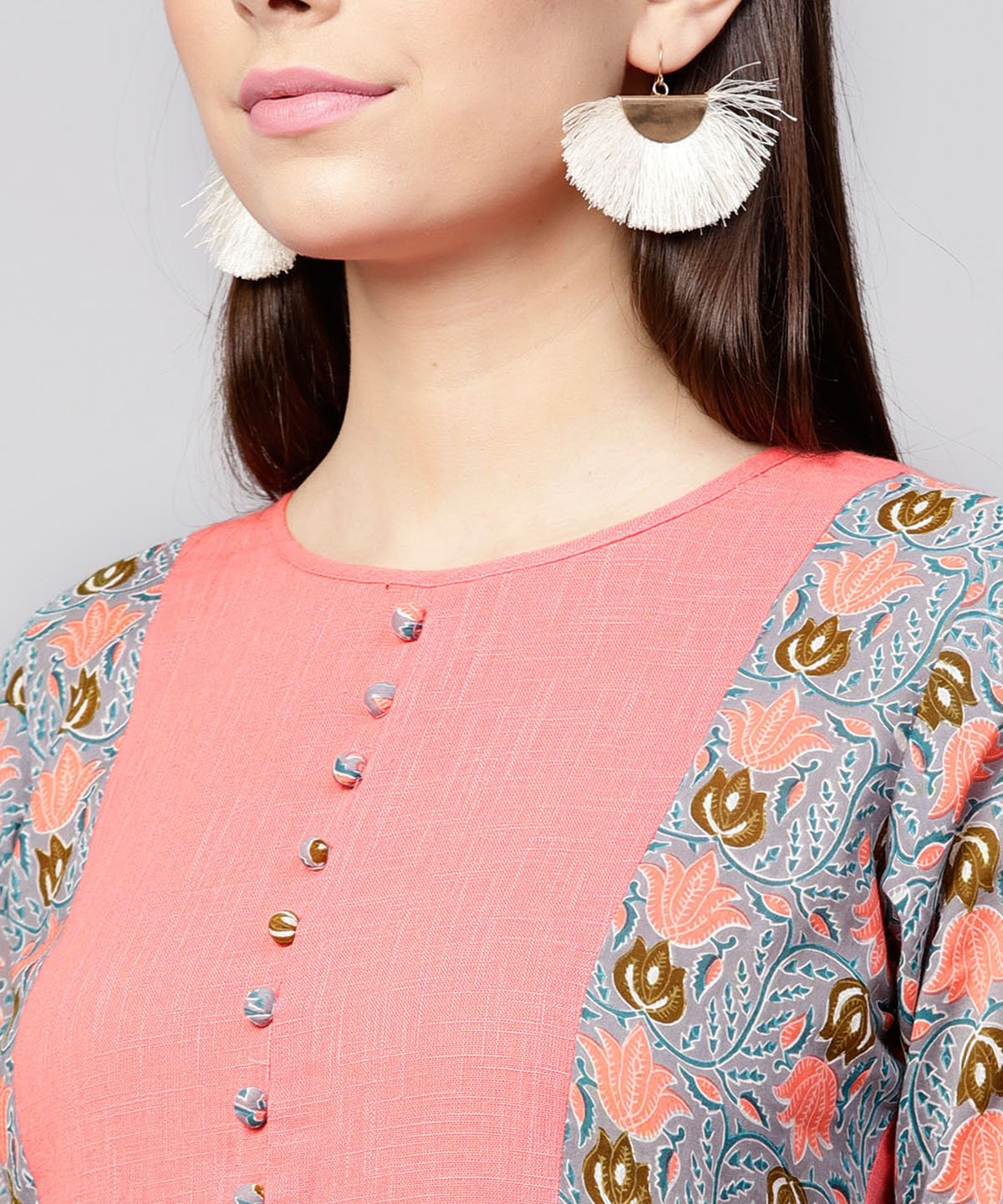 Pink Half Sleeve Cotton Slub Printed Anarkali Kurta | LASVINI - Redefining Indian Fashion with Elegance