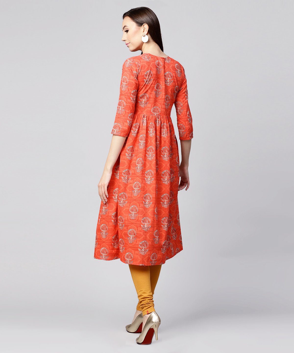 Red Printed 3/4Th Sleeve Cotton Anarkali Kurta | LASVINI - Redefining Indian Fashion with Elegance