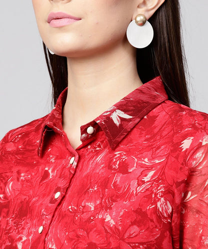 Red 3/4Th Sleeve Silk Baleno Printed Anarkali Kurta | LASVINI - Redefining Indian Fashion with Elegance