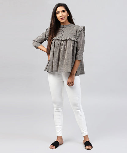 Black Striped 3/4Th Sleeve Cotton Tops | LASVINI - Redefining Indian Fashion with Elegance