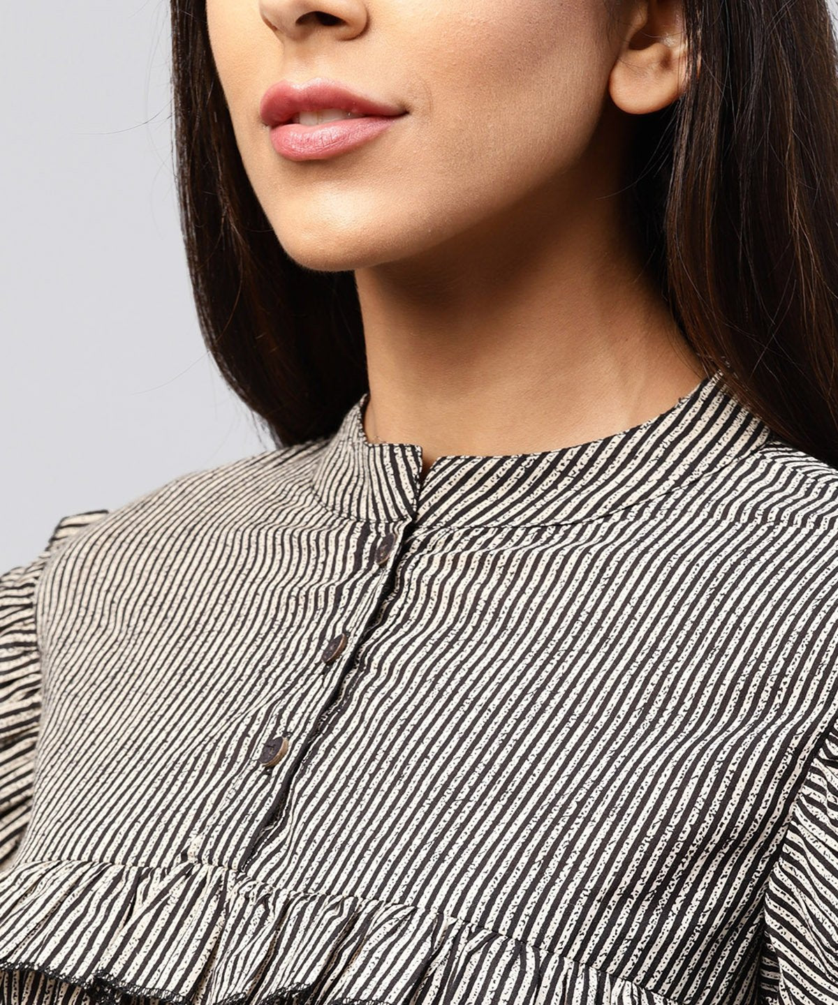 Black Striped 3/4Th Sleeve Cotton Tops | LASVINI - Redefining Indian Fashion with Elegance