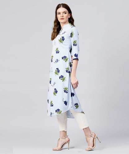 Blue Striped 3/4Th Sleeve Crepe A-Line Kurta | LASVINI - Redefining Indian Fashion with Elegance