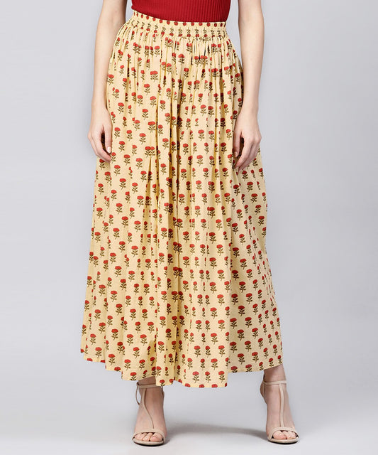 Yellow Printed Cotton Ankle Length Flared Skirt | LASVINI - Redefining Indian Fashion with Elegance