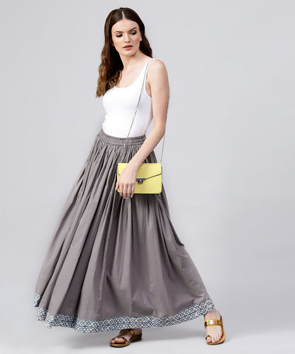 Grey Cotton Ankle Length Flared Skirt | LASVINI - Redefining Indian Fashion with Elegance