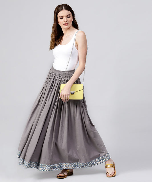 Grey Cotton Ankle Length Flared Skirt | LASVINI - Redefining Indian Fashion with Elegance