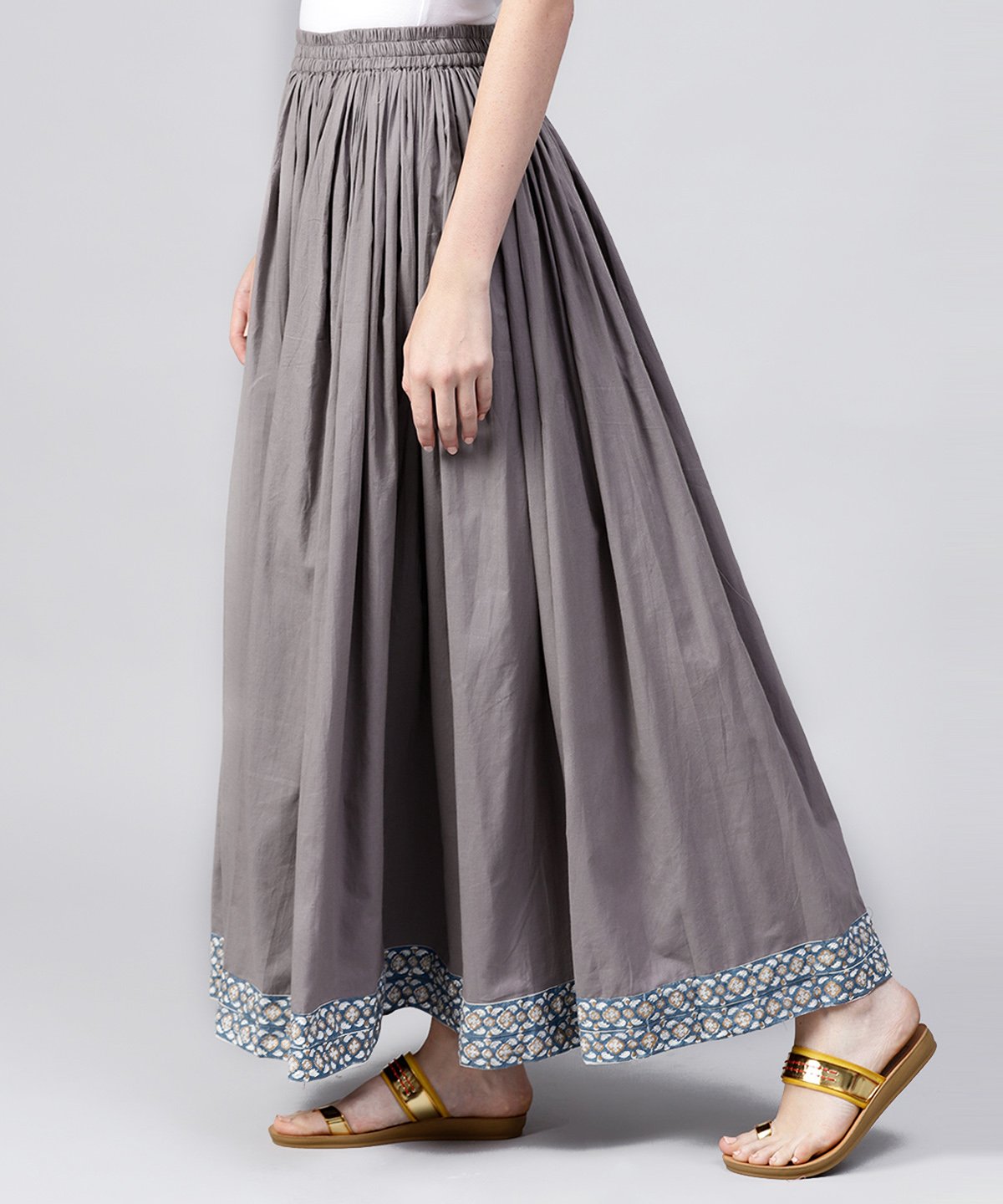 Grey Cotton Ankle Length Flared Skirt | LASVINI - Redefining Indian Fashion with Elegance