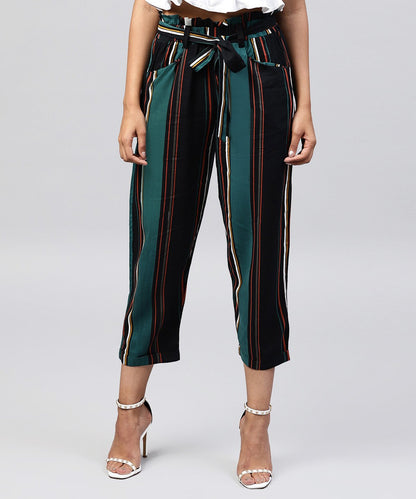 Black Checked Cotton Regular Fit Trouser With Belt | LASVINI - Redefining Indian Fashion with Elegance