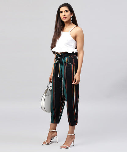 Black Checked Cotton Regular Fit Trouser With Belt | LASVINI - Redefining Indian Fashion with Elegance