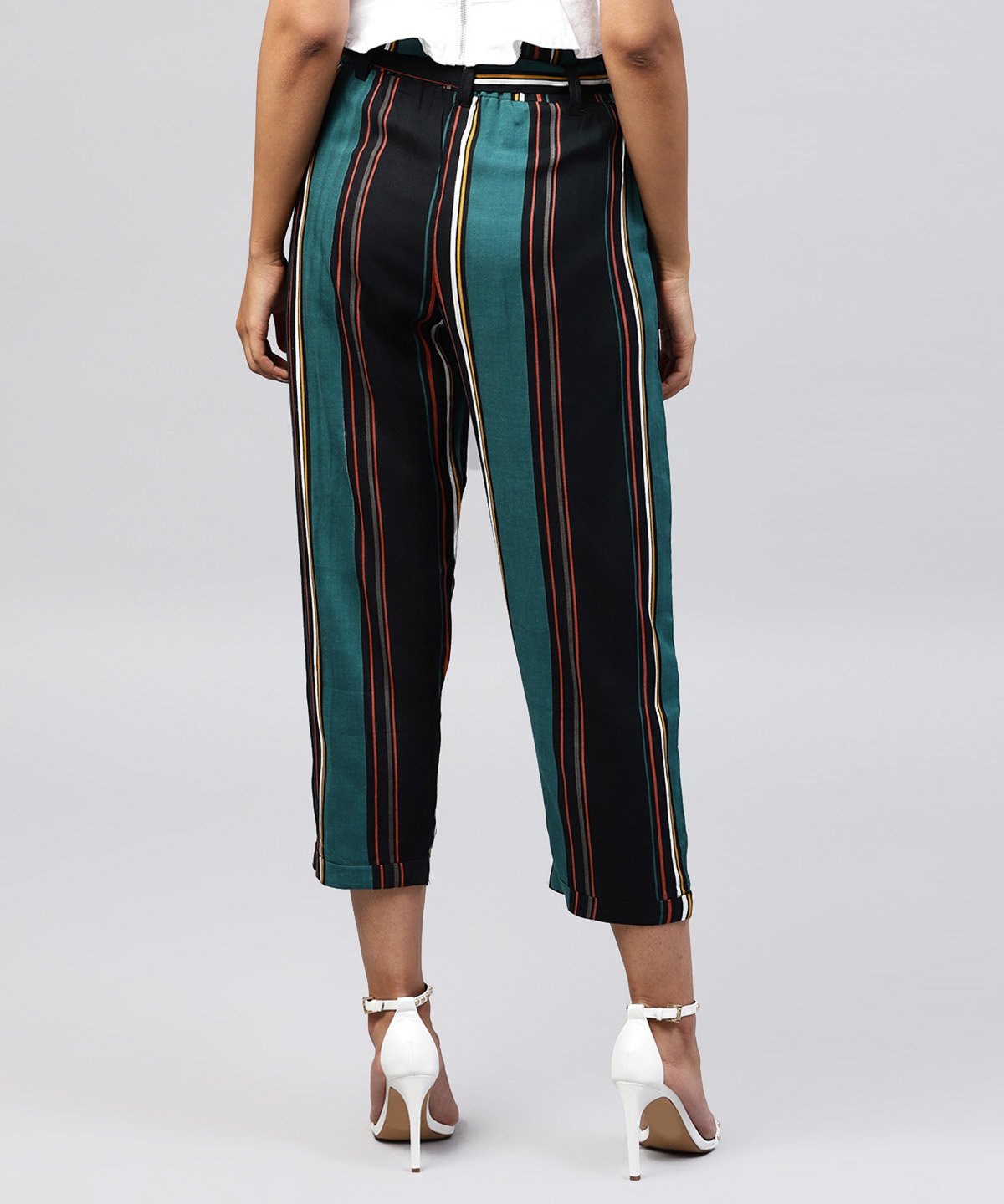 Black Checked Cotton Regular Fit Trouser With Belt | LASVINI - Redefining Indian Fashion with Elegance