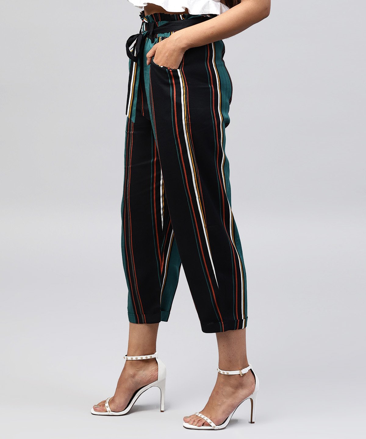 Black Checked Cotton Regular Fit Trouser With Belt | LASVINI - Redefining Indian Fashion with Elegance