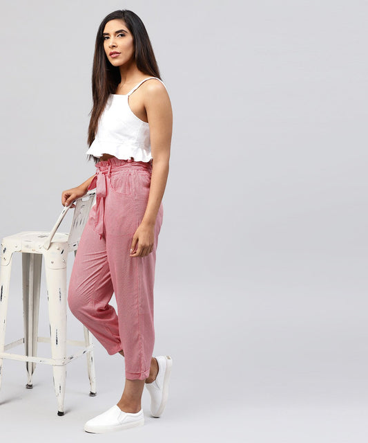 Peach Cotton Regular Fit Trouser With Belt | LASVINI - Redefining Indian Fashion with Elegance