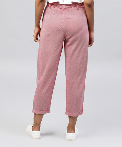 Peach Cotton Regular Fit Trouser With Belt | LASVINI - Redefining Indian Fashion with Elegance