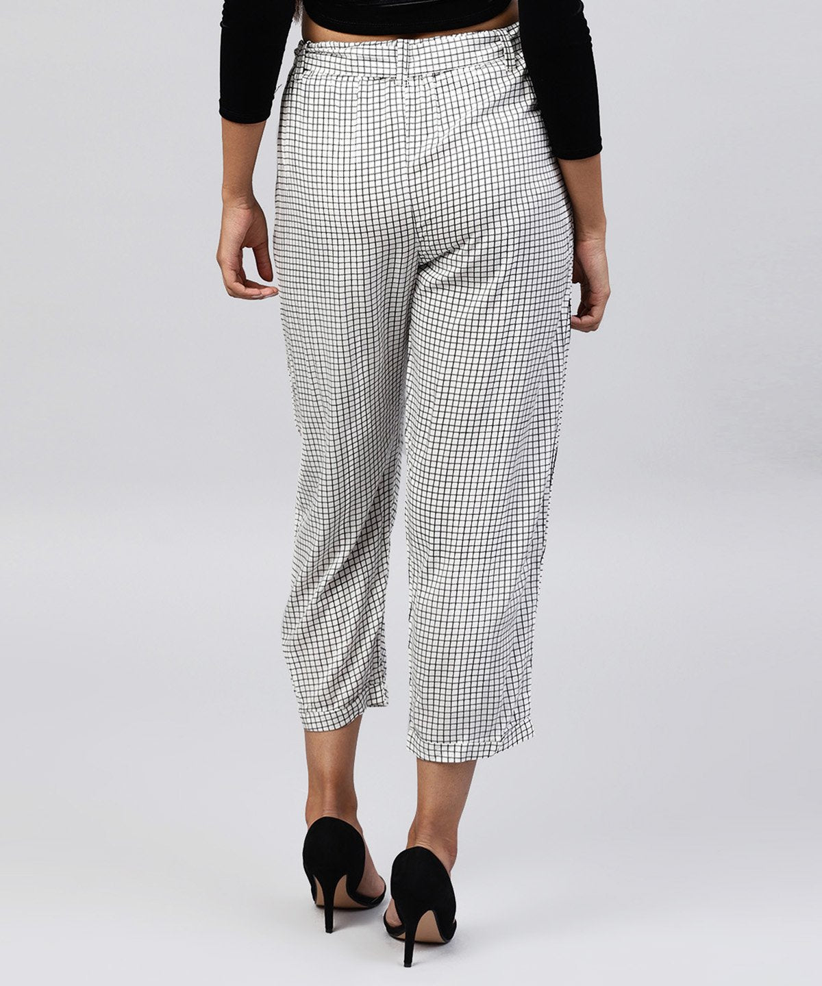 White & Black Small Checked Cotton Ankle Length Trouser | LASVINI - Redefining Indian Fashion with Elegance
