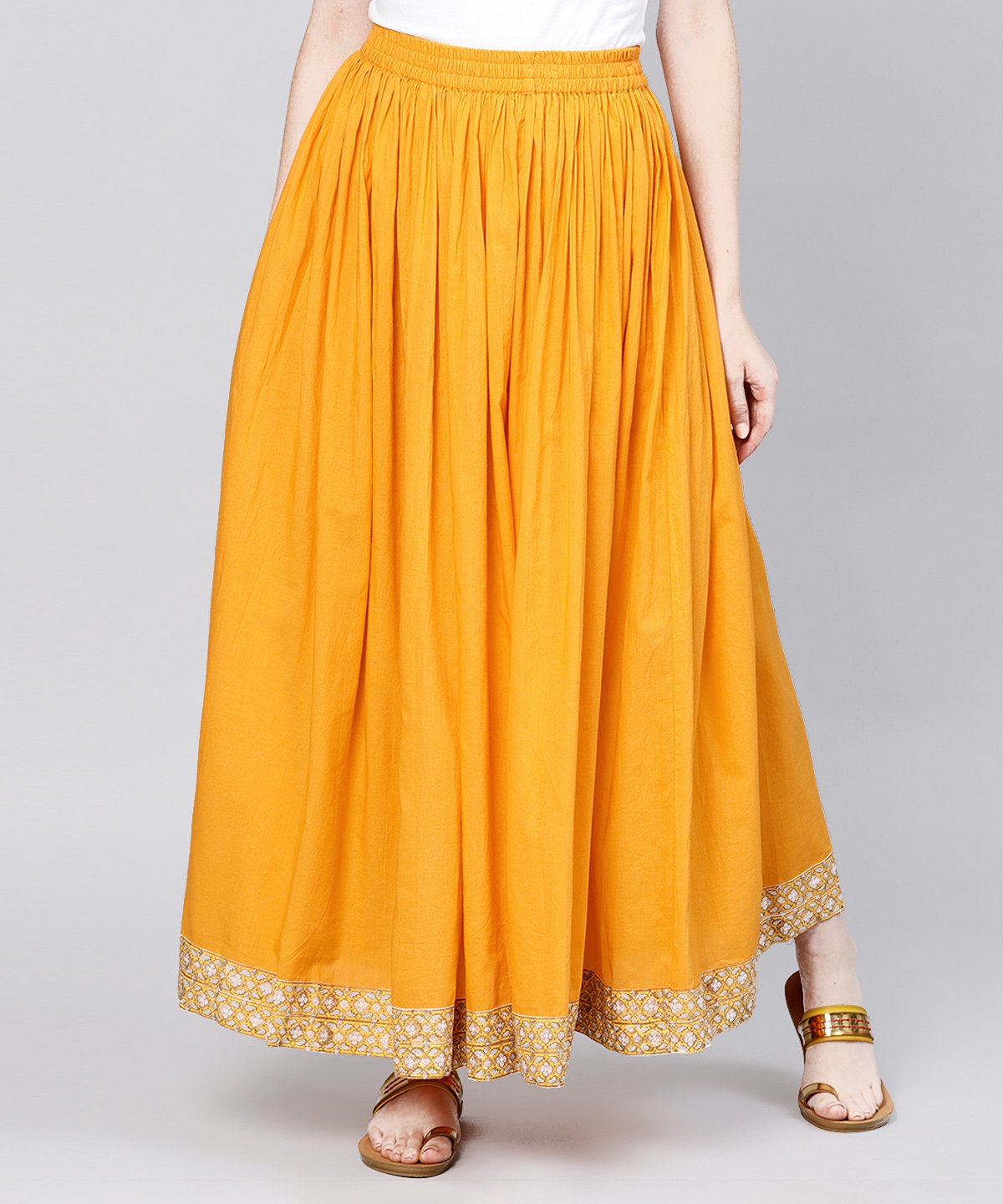 Yellow Ankle Length Cotton Flared Skirt | LASVINI - Redefining Indian Fashion with Elegance