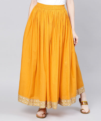 Yellow Ankle Length Cotton Flared Skirt | LASVINI - Redefining Indian Fashion with Elegance