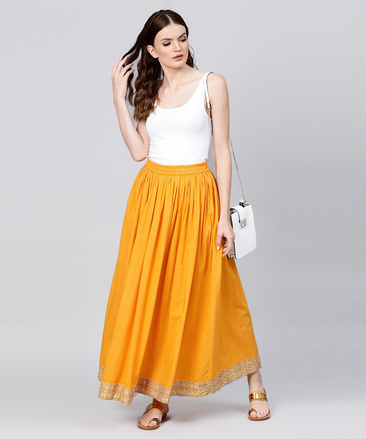 Yellow Ankle Length Cotton Flared Skirt | LASVINI - Redefining Indian Fashion with Elegance