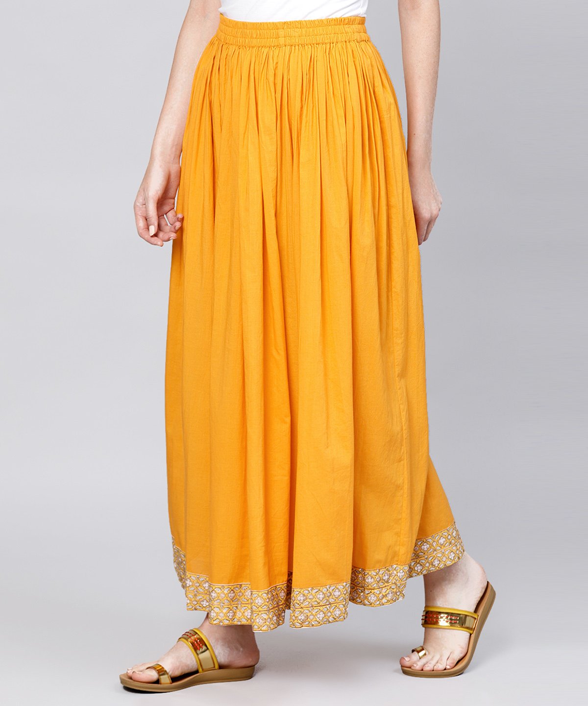 Yellow Ankle Length Cotton Flared Skirt | LASVINI - Redefining Indian Fashion with Elegance