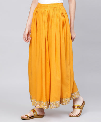 Yellow Ankle Length Cotton Flared Skirt | LASVINI - Redefining Indian Fashion with Elegance