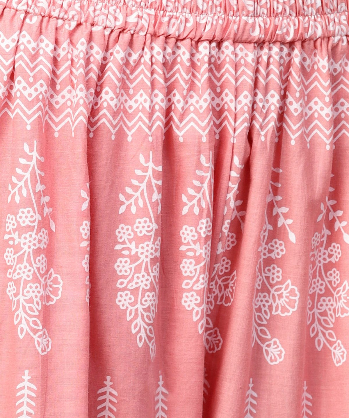 Peach Printed 3/4Th Sleeve Cotton Kurta With Ankle Length Printed Pallazo | LASVINI - Redefining Indian Fashion with Elegance