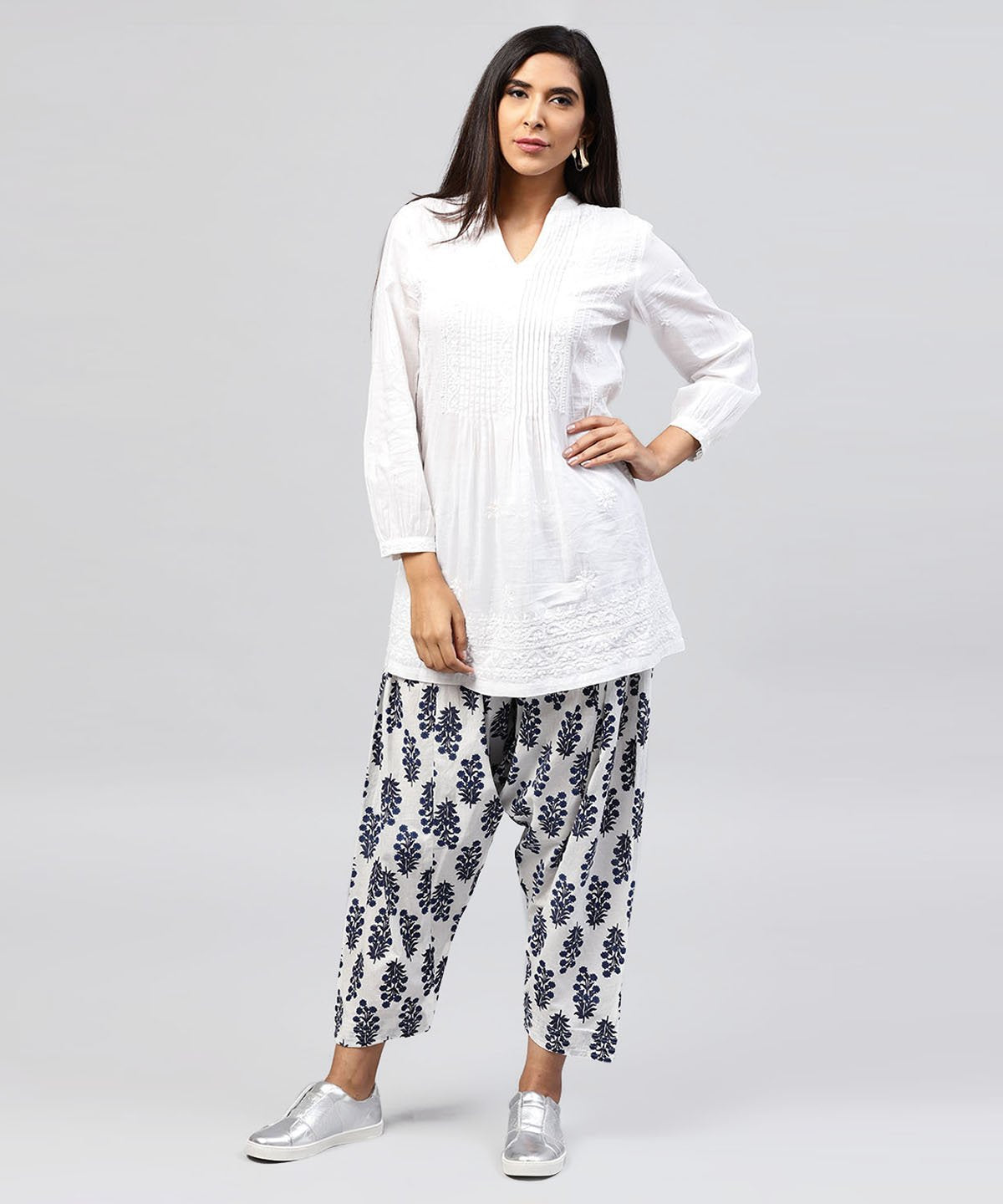 Blue Printed Ankle Length Cotton Salwar | LASVINI - Redefining Indian Fashion with Elegance