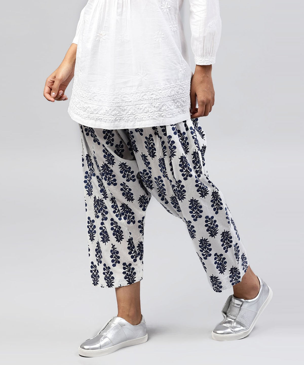 Blue Printed Ankle Length Cotton Salwar | LASVINI - Redefining Indian Fashion with Elegance