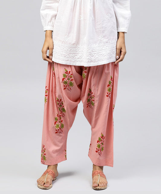 Peach Printed Ankle Length Cotton Salwar | LASVINI - Redefining Indian Fashion with Elegance