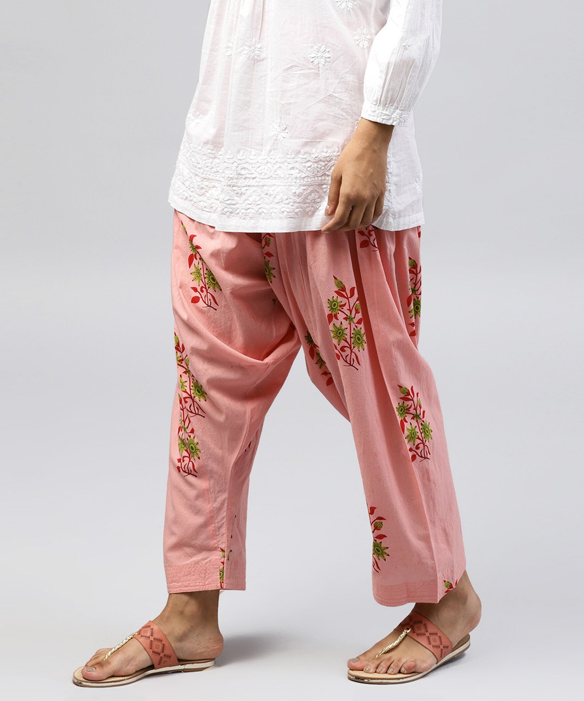 Peach Printed Ankle Length Cotton Salwar | LASVINI - Redefining Indian Fashion with Elegance
