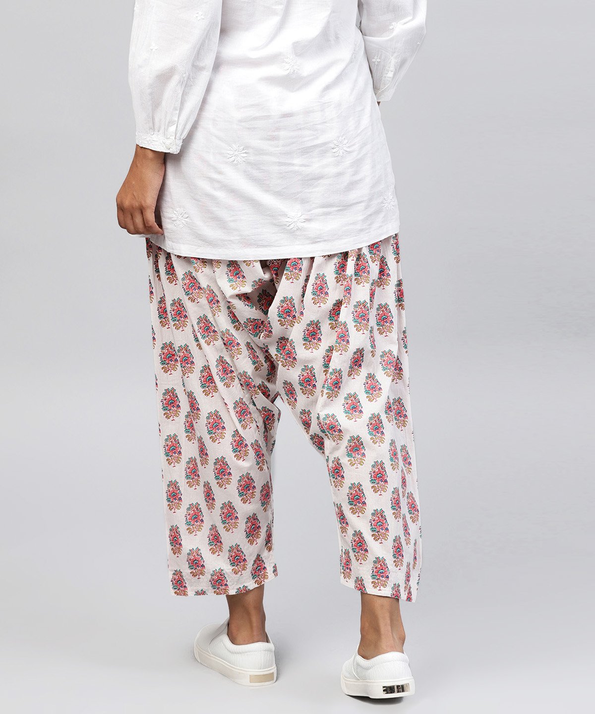 White Printed Ankle Length Cotton Salwar | LASVINI - Redefining Indian Fashion with Elegance